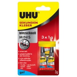 Uhu colle instantanée minis gel, 3 tubes de 1 g