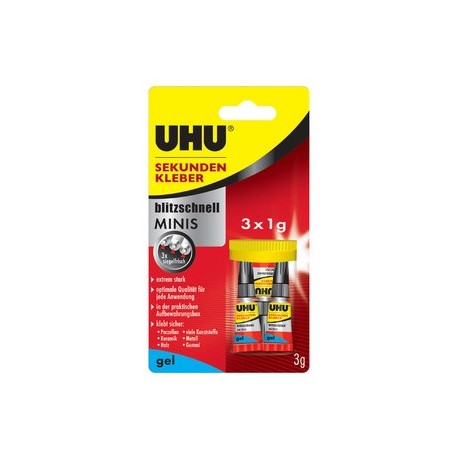 Uhu colle instantanée minis gel, 3 tubes de 1 g