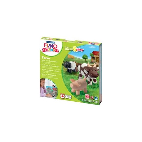 Fimo kids kit de modelage form & play "farm", level 1