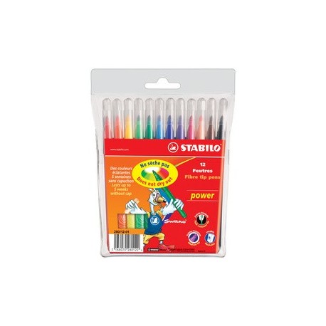 Stabilo feutre power, rond, étui en carton de 12