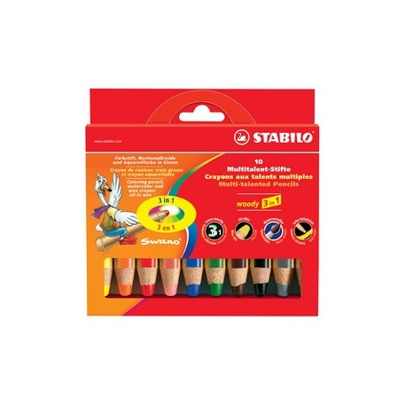 Stabilo crayon multifonctions woody 3 en 1, étui carton de 6