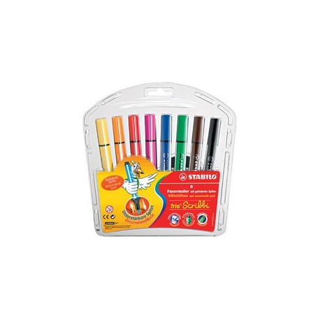Stabilo feutre trio scribbi, étui en carton de 8